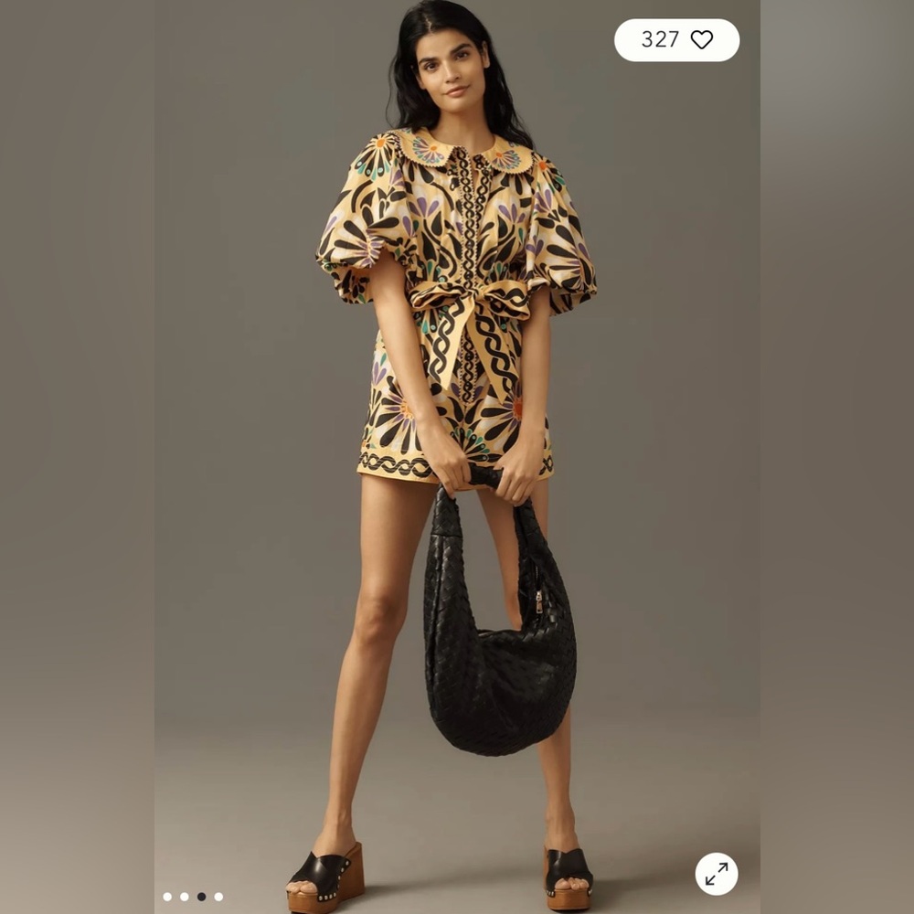 NWT $218 Farm Rio x Anthropologie Puff-Sleeve Printed Romper XXS - Picture 3 of 12